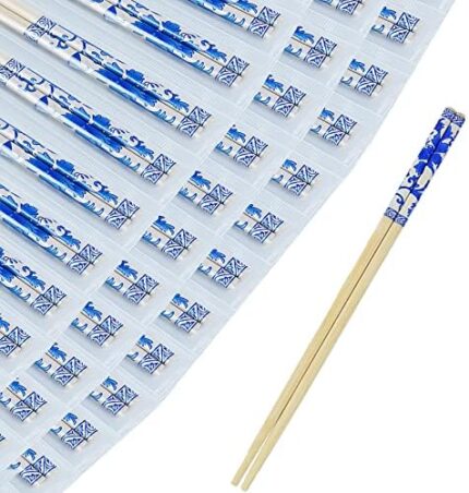 AOSWTLIF 100 Pairs Chopsticks, Blue and White Porcelain Bamboo Chopsticks, Individually Packaged Disposable Chopsticks，Best for Sushi, Noodles and Asian Food