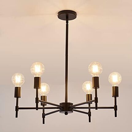 ASGYISA 6-Ceiling Light Black Sputnik Chandelier Metal Modern Semi Flush Mount Fixture Pendant Lights Industrial Farmhouse for Bedroom Kitchen Dining Room Living Room Laundry Room E26 Base