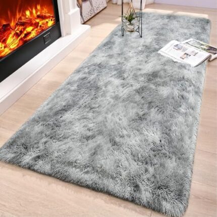 ASIinnsy Area Rugs Soft Fluffy Shaggy Rugs for Living Room Bedroom Nursery Playroom Kids Room Modern Non-Slip Carpet Indoor Floor Mat Rugs Home Decor (Grey White, about 2.6' x 6.5' (80 x 200cm))