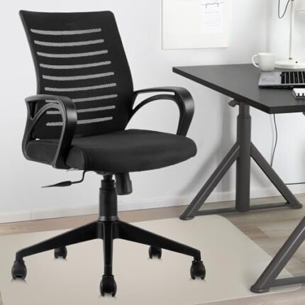 ASTRIDE Ace Mid Back Office Chair for Work from Home/Study Chair/Revolving Chair [Heavy Duty Nylon Base, Black]