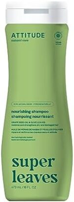 ATTITUDE Nourishing Hair Shampoo, EWG Verified, For Dry and Damaged Hair, Naturally Derived Ingredients, Vegan and Plant Based, Grapeseed Oil and Olive Leaves, 473 mL