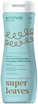 ATTITUDE Ultra-Nourishing Shampoo for Curly Hair with Shea Butter, EWG Verified, Vegan and Naturally Derived 4a, 4b, 4c Curl Type, Deeply Nourishes Curls, 473 mL