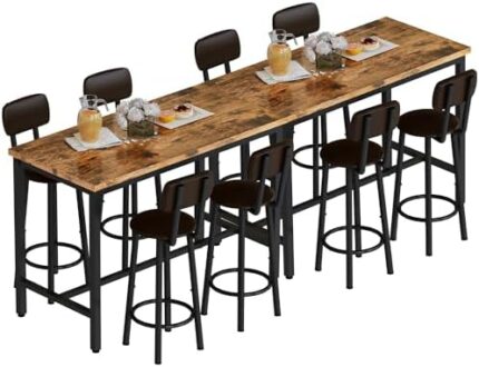 AWQM Faux Wooden Table with 4 PU Upholstered Chairs, Breakfast Table Bar Table and Backrest Chairs, 5-Piece Table Set for Small Spaces, Kitchen & Dining Room Set for 4 Space Saving Furniture (Brown)