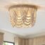 AZMASA Wood Beaded with Hemp Rope Bohemia Flush Mount Ceiling Light Farmhouse Small Chandelier Light Fixture for Bedroom Hallway Entryway Closet Kitchen Dining Room Living Room Nursery Room 3-Lights