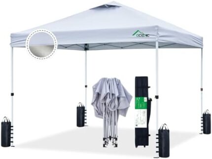 Acepic 10x10 Pop Up Canopy Tent,300D Silver-Coating Top,1-Person Setup Pop Up Canopy Tent Instant Portable Shelter with 1-Button Push and Wheel Carry Bag, Bonus 8 Stakes and 4 Canopy Weights (White)