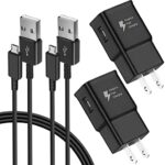 Adaptive Fast Charger Kit Compatible with Samsung Galaxy S7/S7 Edge S6 /S6 Edge/ Note5/4 S4/S3 S2 J7 J7V J5 J3 J3V J2/G3 G4 K20/ Moto E4 E5, USB Wall Charger and 5FT Micro USB Cable (2 Pack, Black)