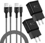 Adaptive Fast Wall Charger and 6.6Ft USB Type C Nylon Braid Cable Fast Charging for Samsung Galaxy S21 S20 S8 S9 S10 S10e/A14/A34/A51/Note 8 9 10 Plus, LG G6 G7 V20 & Other Smartphones (2 Pack)