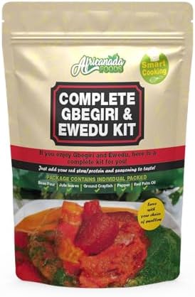 Africanada Foods Complete Gbegiri and Ewedu Kit with individual packed beans flour, jute(ewedu) leave, pepper, locust beans, ground crayfish, red palm oil | Easy to Use | Just add your protein | Smart Cooking…