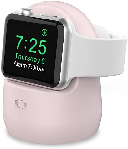 AhaStyle Charging Stand Dock [Supports Nightstand Mode ] Silicone for Apple Watch 8(2022)/7/6/5/4/3/2/1/ SE (45/44/42/41/40/38mm) (Pink)