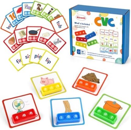 Aizweb CVC Word Game,Phonics Games Flash Cards for Preschool Kindergarten Classroom Supplies,Special Education Reading Manipulative Spelling Toy for Learning Activity Teacher School