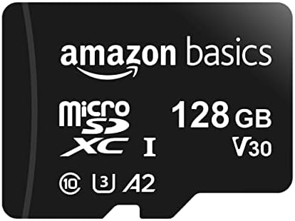 Amazon Basics 128GB microSDXC Memory Card with Full Size Adapter, 100MB/s, U3