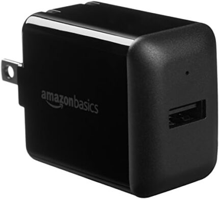 Amazon Basics 12W One-Port USB-A Wall Charger (2.4A) for Phones (iPhone 15/14/13/12/11/X, Samsung, and more), non-PPS, Black