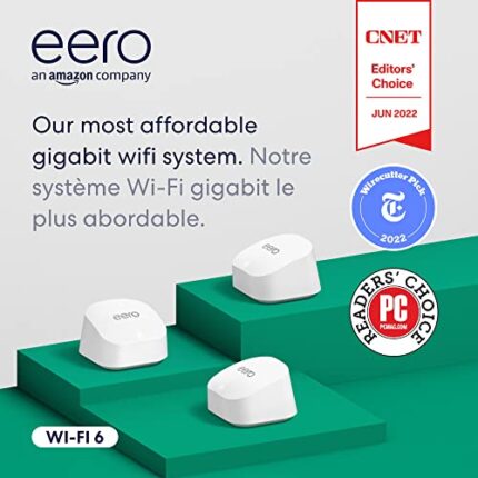 Amazon eero 6+ mesh Wi-Fi router | 1.0 Gbps Ethernet | Coverage up to 4,500 sq. ft. | Connect 75+ devices | 3-Pack | 2022 release