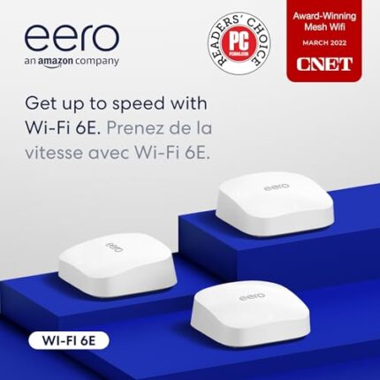 Amazon eero Pro 6E mesh Wi-Fi router | 2.5 Gbps Ethernet | Coverage up to 6,000 sq. ft | Connect 100+ devices | Ideal for streaming, working, and gaming | 3-Pack | 2022 release