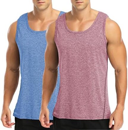 Amussiar Mens Tank Tops Workout Gym Muscle Shirts Tee Lightweight Bodybuilding Fitness Sleeveless 2 Pack