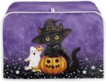 Annejudy Black Cats Pumpkin Print Toaster Cover, Foldable Two Slice Toaster Appliance Dust-Proof Cover for Halloween Kitchen Small Appliance Dust Cover and Fingerprint Protection Home Decor