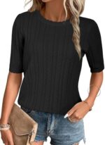 Arach&Cloz Women's Summer Sweater 2024 Trendy Short Sleeve Spring Tops Casual Crewneck Knit Pullover Shirt