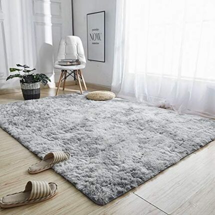 Area Rugs 4'x5'3" Soft Fluffy Carpet for Bedrooms, Living Room, Boys Room, Girls Room, Play Room Modern Home Decor Non-Slip, Grey