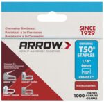 Arrow Fastener 504SS1 Heavy Duty T50 Stainless Steel Staples for Upholstery, Construction, Furniture, Crafts, 1/4-Inch Leg Length, 3/8-Inch Crown Size,1000-Pack