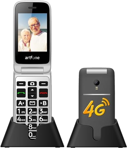 Artfone 4G Foldable Mobile Phone for Seniors with SOS Button, SIM-Free Flip Phone for Elderly, Unlocked Senior Flip Basic Phone, with Charging Station, Camera, FM, Flashlight (Gray)