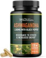 Ashwagandha Supplement 1300mg | Resistance to Stress & Increase Energy | Organic Ashwagandha Powder Capsules with Black Pepper for Increased Absorption | SMNutrition | 120 Count 2-Month Supply