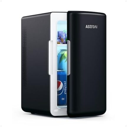 AstroAI Mini Fridge 2.0 Gen, 6 Liter/8 Cans Makeup Skincare Fridge 110V AC/ 12V DC Portable Thermoelectric Cooler and Warmer Little Tiny Fridge for Bedroom, Cosmetics (Dark Black)