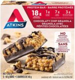 Atkins Protein Bars - Chocolaty Chip Granola, Low Sugar, Keto Friendly, High Protein, High Fibre, 1g Sugar, 3g Carbs, 5ct