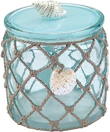 Avanti Linens - Covered Jar, Resin Countertop Organizer, Beach Inspired Bathroom Accessories (Seaglass Collection)