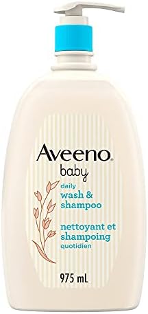 Aveeno Baby Daily Wash and Shampoo Baby’s Hair and Sensitive Skin Cleanser with Natural Oat - Paraben Free and Phthalate Free, Sulfates-free and Dye-free - 975 Milliliters