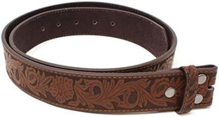 BC Belts Womens Leather Belt Strap with Embossed Western Flowers Pattern 1.5" Wide with Snaps