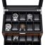 BEWISHOME Watch Box, 20 Slots Watch Case for Men - Luxury Watch Organizer with Glass Top,Smooth Faux Leather Interior, Brown SSH04Y