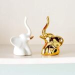 BIHOIB Home Decor Elephant Statues,1 Pair, Small Decorative Accents for Shelves, Livingroom and Bedroom, Gold and White