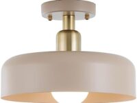 BISAMIYA Contemporary Semi Flush Mount Ceiling Light Fixture, Brass Accent Ceiling Light with Brown Shade, for Kitchen, Entryway, Hallway, Dining Room, Cafe