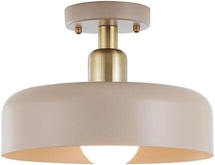 BISAMIYA Contemporary Semi Flush Mount Ceiling Light Fixture, Brass Accent Ceiling Light with Brown Shade, for Kitchen, Entryway, Hallway, Dining Room, Cafe