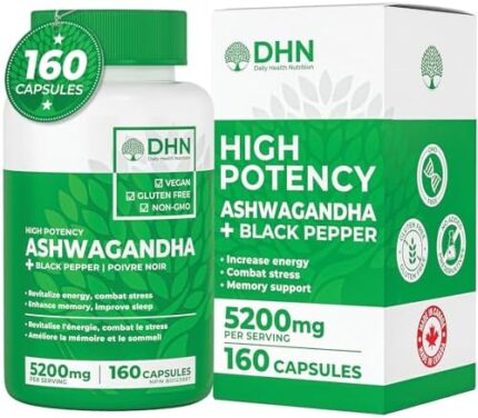 BONUS SIZE 160 Concentrated Ashwagandha Root Capsules with Black Pepper | 5200mg per serving (2600mg/Capsule X2) | Supports Resistance to Stress & Fatigue | Promotes Calm, Restfulness, Focus & Energy | 160 Vegan Capsules | Canadian Made, Quality Assured