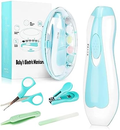 Baby Electric Nail Trimmer Kit - Infant Electric Nail Clippers with Light - 18 in 1 Newborn Nail Filer Electric for Toddler Toes and Fingernails Polish Trim - UHFi Kids Adults Nail Care Tool Set -Blue