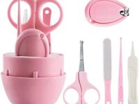 Baby Nail Kit, 5-in-1 Baby Nail Trimmer, Baby Nail Clipper Scissor, Baby Nail File, Baby Nail Tweezers, Nail Care Kit, Nail File Tweezer, Baby Manicure Kit and Pedicure Kit with Cute Case, Pink