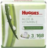 Baby Wipes, Huggies Aloe & Vitamin E, UNSCENTED, 3 Flip-Top Packs, 168 Count