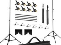 Backdrop Stand 10x7ft Adjustable Photo Backdrop Stand Kit Photography Backdrops with 4 Crossbars, 8 Backdrop Clamps, 6 Spring Clip, Photo Studio Adjustable Background Stand for Parties