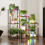 Bamworld Plant Stand with Fairy Lights 3 Tiers 7 Potted Ladder Plant Holder Wood Flower Stand for Home Decor, Plant Gift