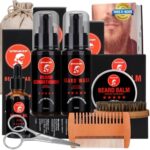 Beard Grooming Kit, Beard Kit with Beard Oil, Beard Balm, Beard Wash, Beard Brush, Beard Comb,Mustache Scissors Beard Care Unique Gifts for Men Beard Set&Kit