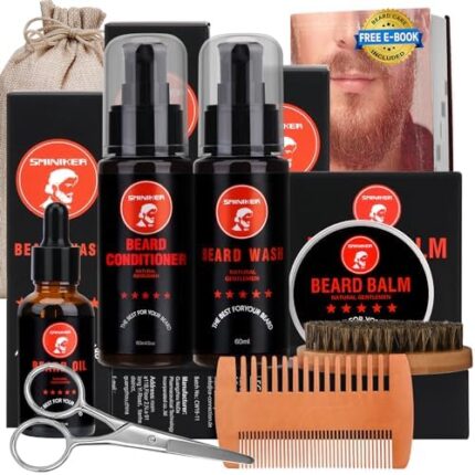 Beard Grooming Kit, Beard Kit with Beard Oil, Beard Balm, Beard Wash, Beard Brush, Beard Comb,Mustache Scissors Beard Care Unique Gifts for Men Beard Set&Kit