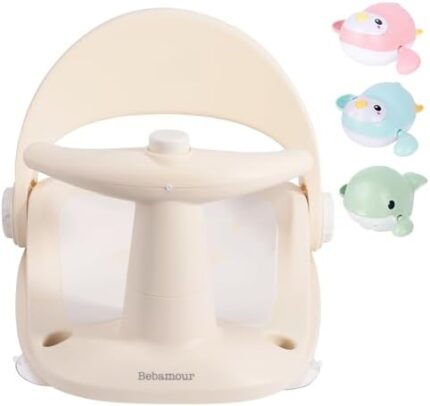 Bebamour Baby Bath Seat Portable Toddler Child Bathtub Seat for 6-18 Months Toddler Girl Boy Bathtub Support Non-Slip/Soft Skin Care/Strong Sucker (Khaki)