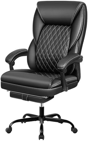 BestEra Office Chair, Big and Tall Office Chair Executive Office Chair with Foot Rest Ergonomic Office Chair Home Office Desk Chairs Reclining High Back Leather Chair with Lumbar Support (Black)