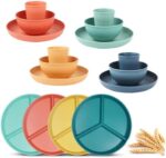 BgfDomShip 16PCS Unbreakable Dinnerware Set,Dishes Sets Service for 4,Wheat Straw Dinnerware Set Microwave Dishwasher Safe, Reusable,Perfect for Picnics,Parties,Barbecues,and Camping