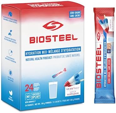 BioSteel Hydration Mix, Great Tasting Hydration with Zero Sugar, and No Artificial Flavours or Preservatives, Ice Pop Flavour, 24 Single Serving Packets