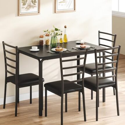 Black Dining Table Set for 4, Kitchen Table and Chairs for 4, 5 Piece Kitchen Dining Room Table Set,Space-Saving Wood Modern Rectangle Dinner Table Dinette Furniture for Breakfast Nook,Home Office