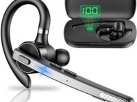 Bluetooth Headset, Earpiece,Wireless Bluetooth Headphone for Cellphone with 500mah Charging Case 60H Playtime V5.1 Dual Mic Noise Cancelling Hands-Free Earphones for Office Driver