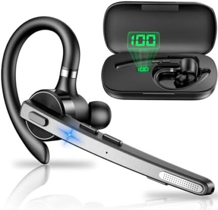 Bluetooth Headset, Earpiece,Wireless Bluetooth Headphone for Cellphone with 500mah Charging Case 60H Playtime V5.1 Dual Mic Noise Cancelling Hands-Free Earphones for Office Driver