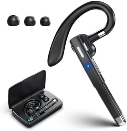 Bluetooth Single wireless Headset Handsfree Earpiece for phone, V5.3 in-Ear Headphone with Microphone,USB-C Charge, Waterproof Earphones for Driving/Business/Office with Android/iOS